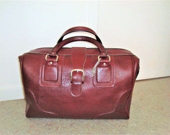 Vintage 70s Burgundy Vinyl Travel Bag with Key