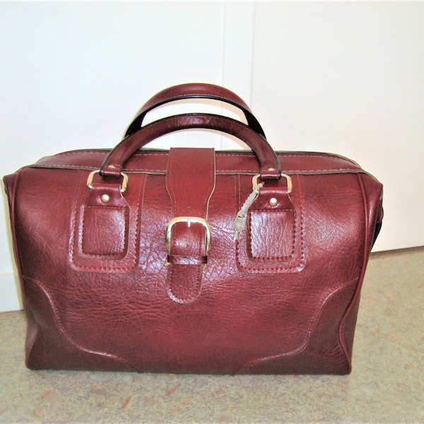 Sac Voyage Vintage 70 Vinyle Bordeaux avec Clef