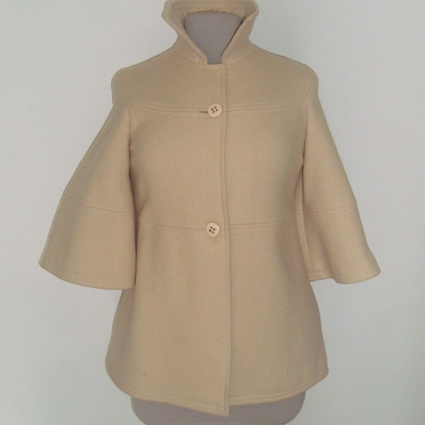 Veste Epais Drap de Laine Crème/Beige Manches Trompette Vintage 60 Taille 36/S