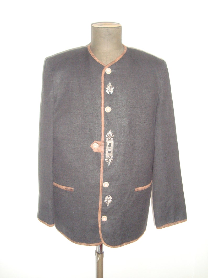 Autichienne Jacket Men Cotton and Lin noir Metal Detail Size 50