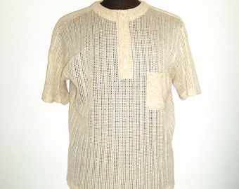 Polo Kino Homme Vintage 60 Made in France Mailles Ajourées Crème Taille XL