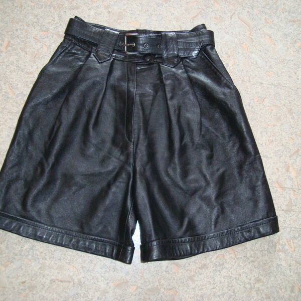 Short Ceinturé Cuir Noir Taille Haute Vintage 90 Taille S