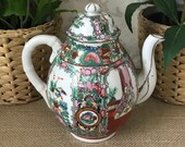 Vintage Chinese Rose Medallion Teapot, Famille Verte, Ya Wan Zhen Cang Handwritten Mark
