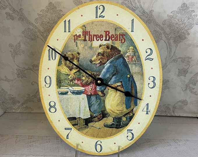 Vintage Three Bears Nursery Rhyme Clock, Oval Wall Clock, WORKS, Timeworks Inc Storybook