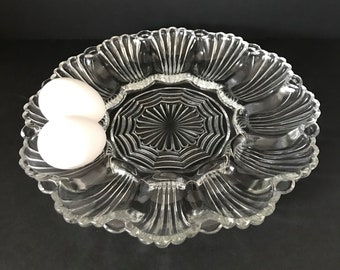 Deviled Egg Serving Plate, Anchor Hocking Glass Egg Plate, 896 Pattern