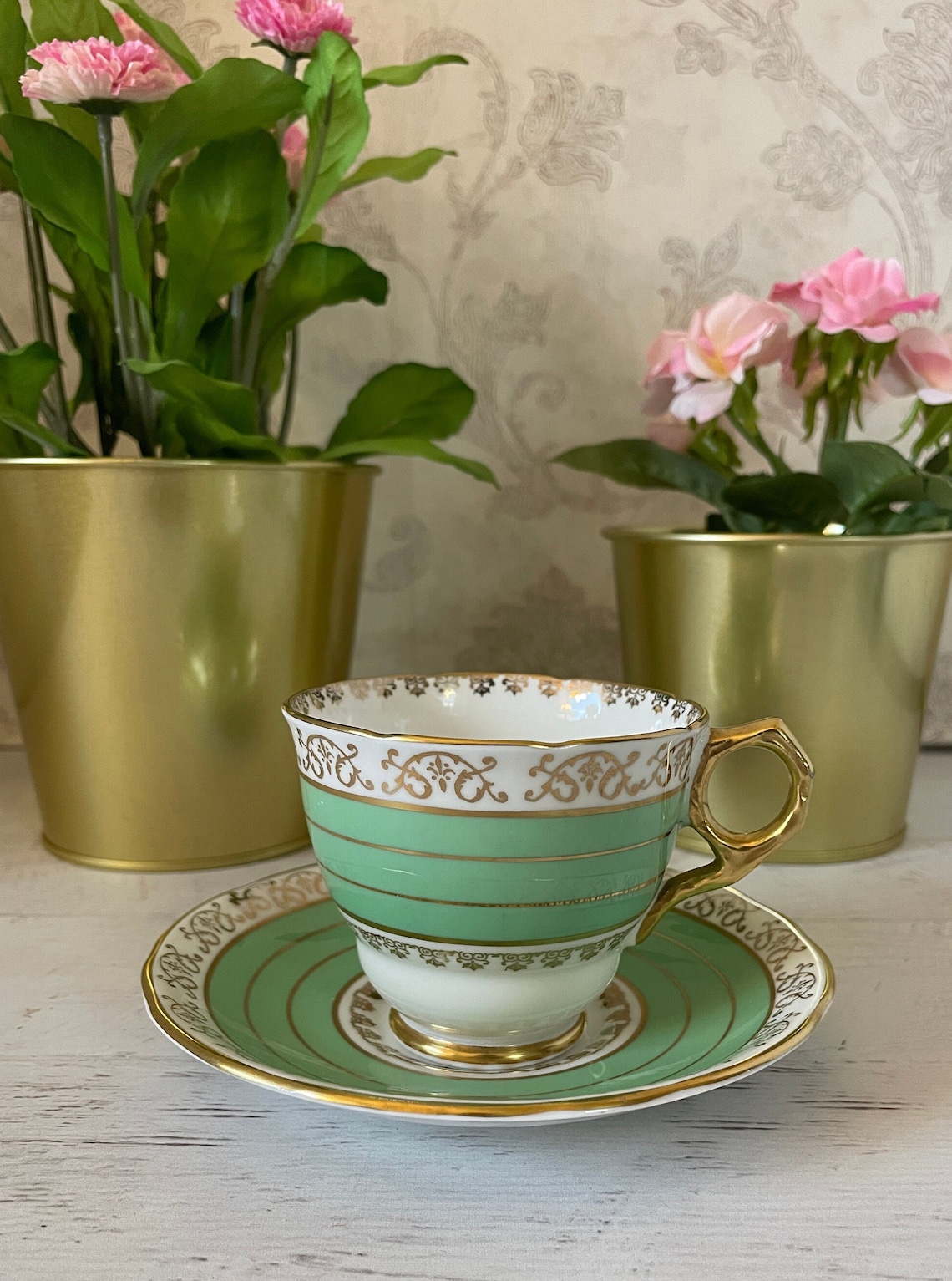Royal Stafford Tea Cup and Saucer Set Pattern 7585 Green Etsy