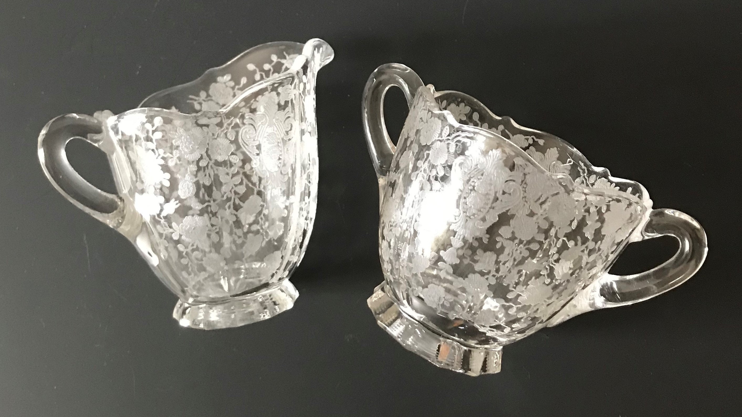 Vintage Sugar and Creamer Cambridge Rose Point Floral Etched Etsy