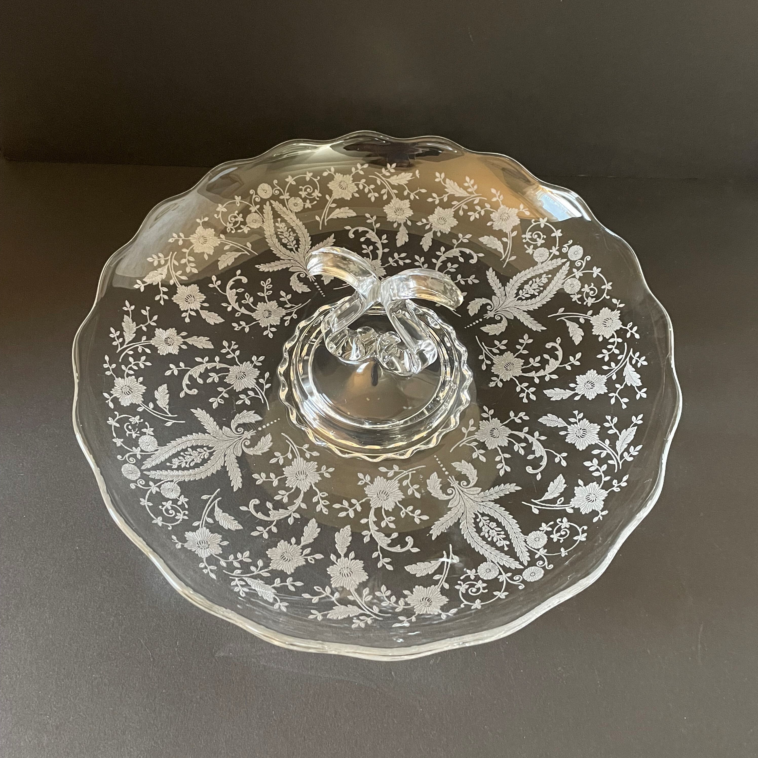 Vintage Etched Glass Center Handle Serving Tray Prelude Etsy