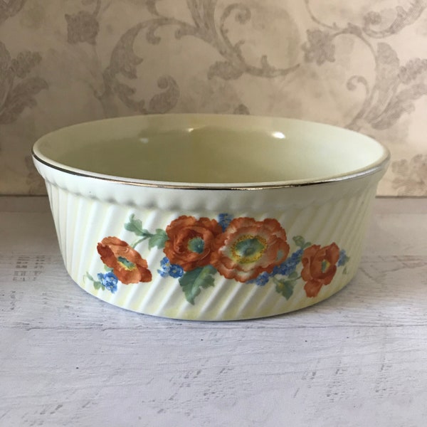 Vintage Hall China Orange Poppy French Baker,  7" Soufflé Dish, 505, USA