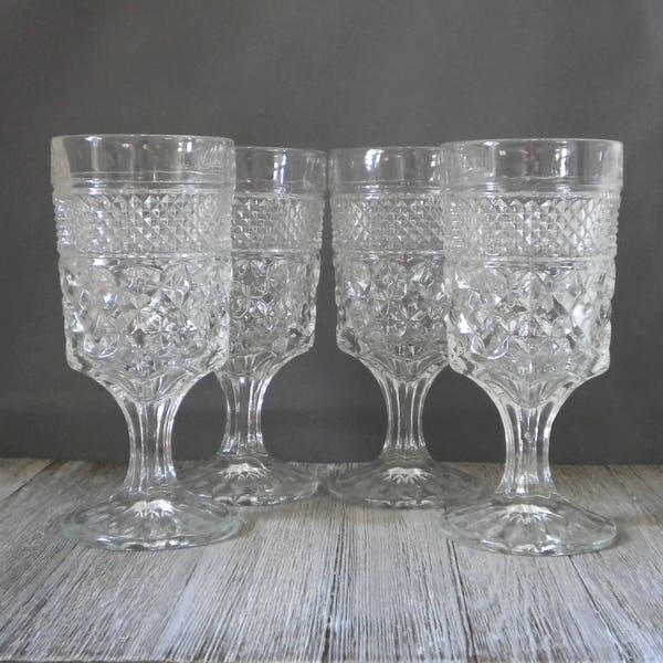 Wexford Clear 10 oz Water Goblets or Wine Glasses, 6 5/8", Anchor Hocking Glass, Set of 4