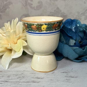 Antique Adams Double Egg Cup, Della Robia Multicolor on Cream Pattern, Made in England