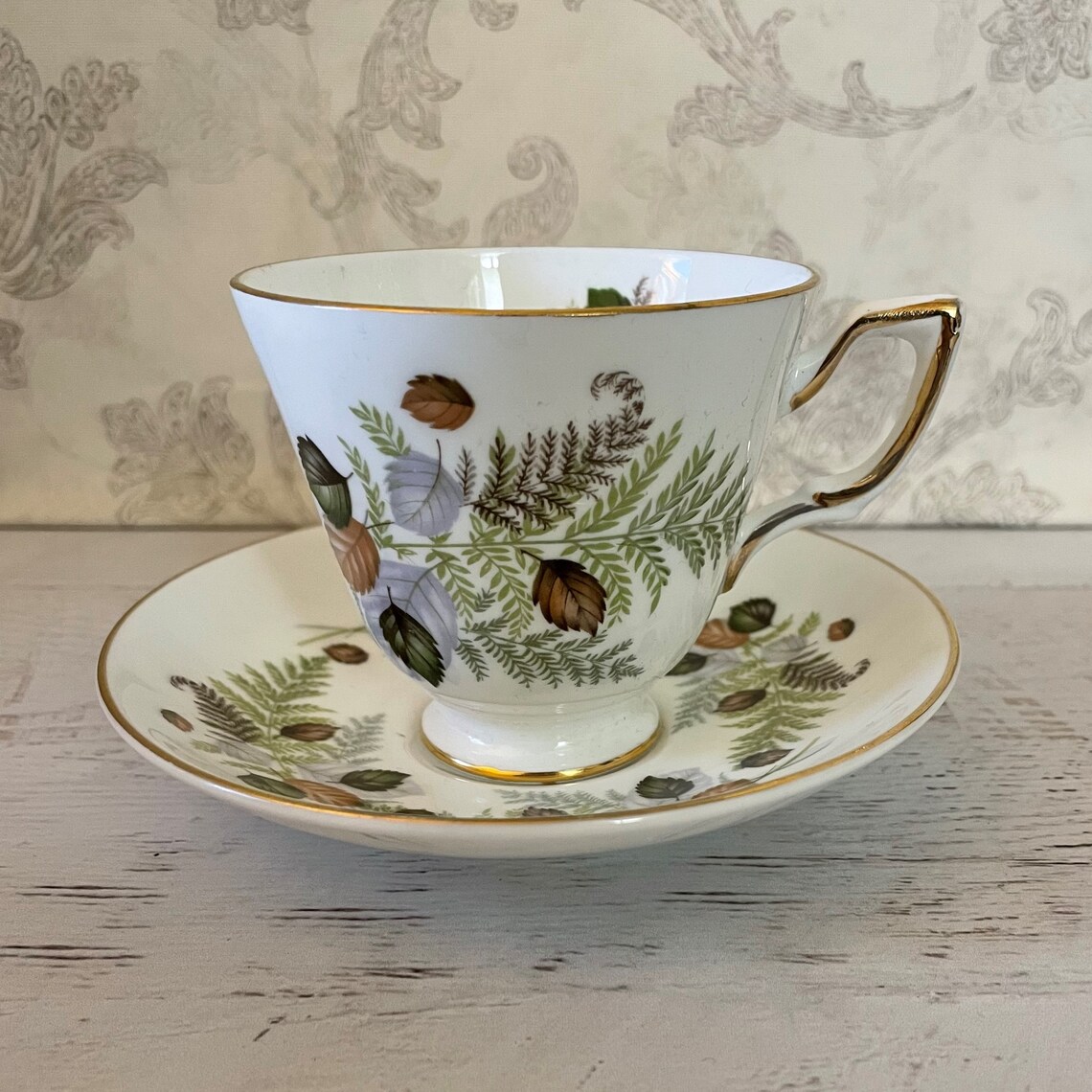 Vintage Royal Tara Tea Cup and Saucer Set Green Fern Made in Etsy