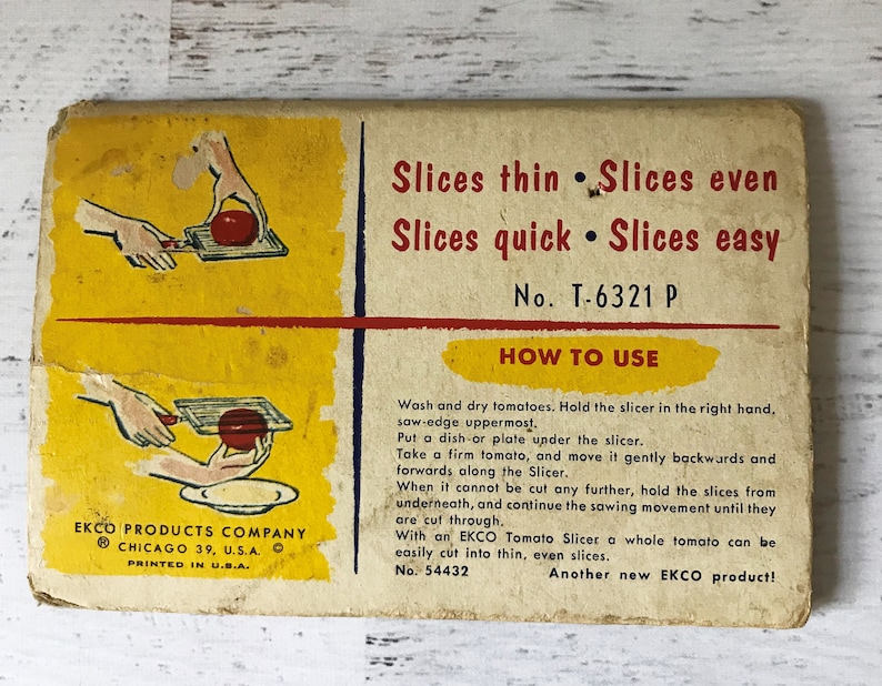 Miracle Tomato Slicer Vintage Ekco Tomato Slicer Farmhouse Decor Original Packaging Red Wood Handle