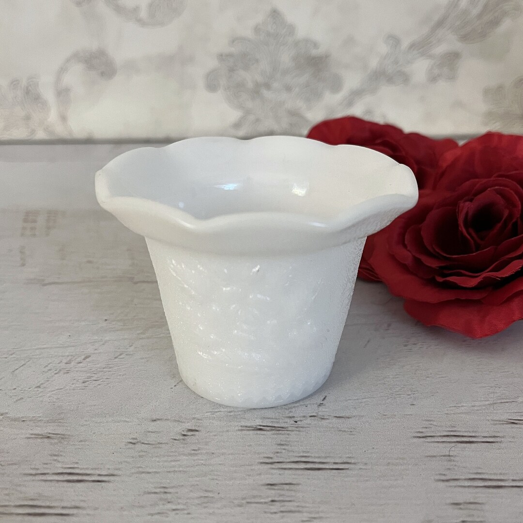 Vintage Milk Glass Votive Candle Holder Roses and Stipple Etsy