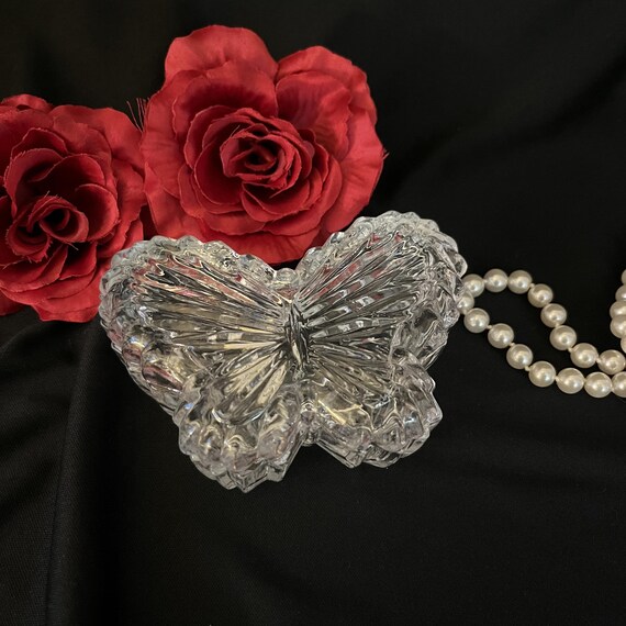 Vintage Lead Crystal Butterfly Trinket Box Crystal Clear