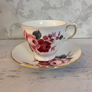 Vintage Queen Anne Tea Cup and Saucer: Pink Roses, Ridgway Potteries England