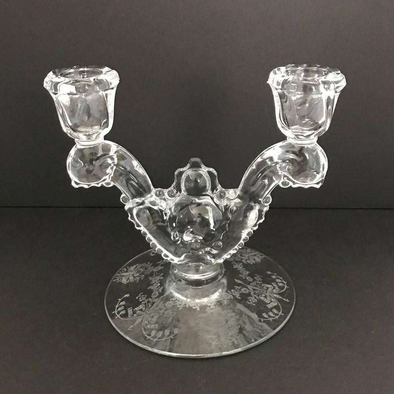 Heisey Crystal Double Candlestick Holder Candelabra Etched Etsy