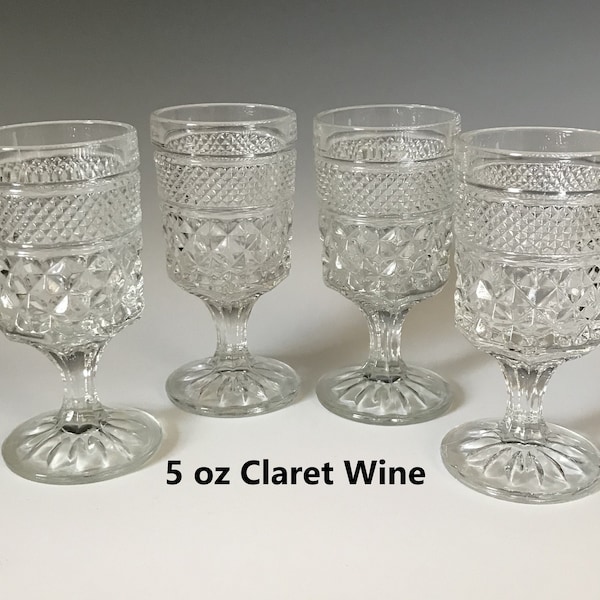 Set of 4 Wine Glasses 5 oz, Wexford Clear Claret Wine Glasses, 5 3/8", Anchor Hocking Glass