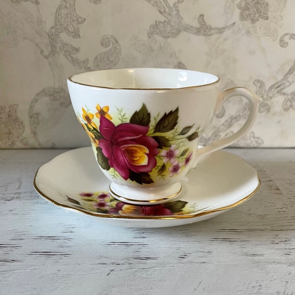 Duchess China Tea Cup and Saucer Set, Duchess Bone China, Pink Roses, Made in England