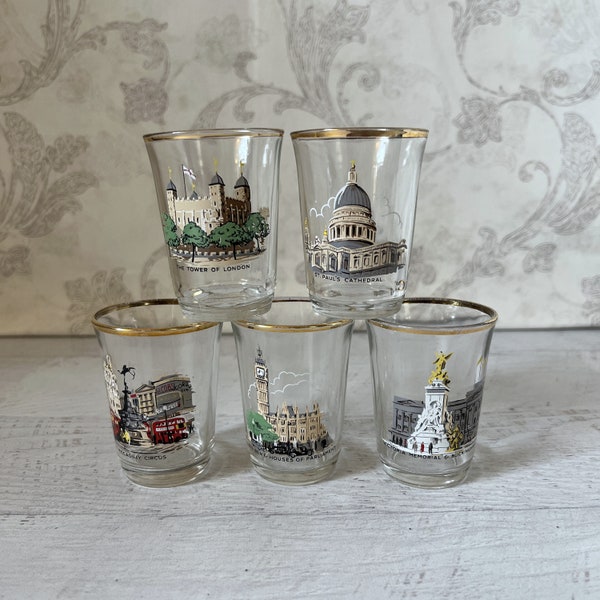 Vintage London Souvenir Shot Glasses, Set of 6 London Landmarks, Includes Original Gift Box