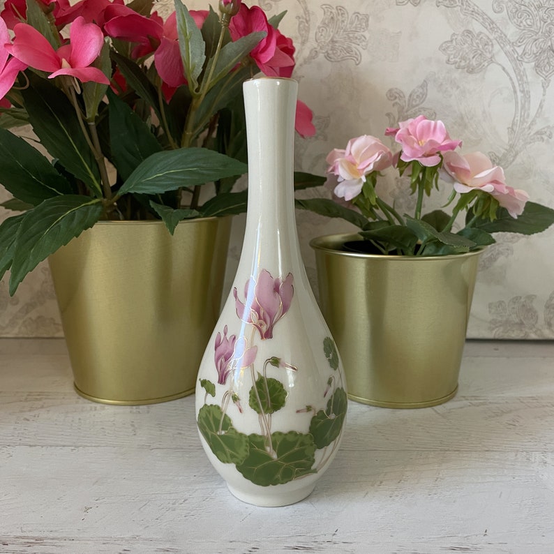 Vintage Otagiri Bud Vase Pink Cyclamen Flowers Made in Japan Etsy