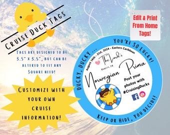 DUCKY DUCKY... You're So Lucky ! Editable CRUISE Duck/ Duck Tags/ Norwegian Cruise/ Printable Tags for Ducks/ Instant Printable Edit Pdf