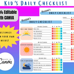 KIDS DAILY CHECKLIST! Editable Chore Chart/ Kids Tasks/ Kids Chores/ Printable Charts for Kids/ Instant Printable Edit Pdf