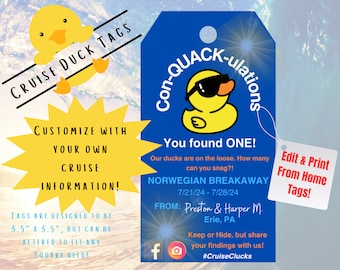 Con-QUACK-ulations! Editable CRUISE DUCK tags/ Duck Tags/ Norwegian Cruise Theme/ Printable Tags for Ducks/ Instant/ Printable Edit Pdf