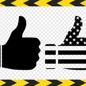 May include: Two thumbs up icons, one black and one with an American flag design.