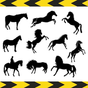 Paquete de caballo SVG corta archivos para silueta que Cricut descargas caballo Vector carreras arte archivos PNG
