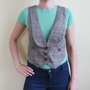 Vintage Checkered Vest Gray Vest Classic Vest Waistcoat Cotton Vest Women vest Beige Checked vest Plaid Vest Vintage vest Size 40EU/12UK/8US