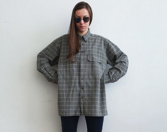 Vintagerutig oxfordskjorta Herrjeansrutig skjorta Rutig skjorta Långärmad skjorta Bomull Klassisk oxfordskjorta Mellan Khaki Grå Storlek M