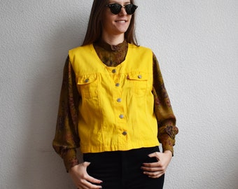 yellow denim vest