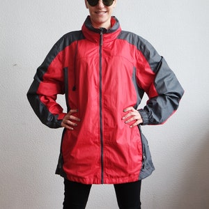 Vintage Windbreaker Jacket, Red and Gray Retro Activewear, Hipster Windbreaker, Size XL Extra Large, Hooded Windbreaker, Red Jacket Hipster