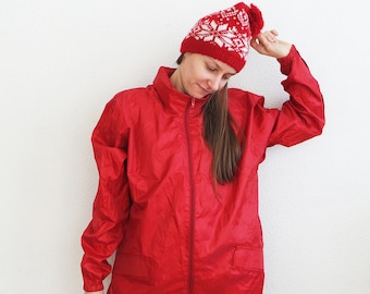 vintage veste rouge imperméable coupe-vent taille moyenne coupe-vent à capuche surdimensionné imperméable rouge veste à capuche imperméable