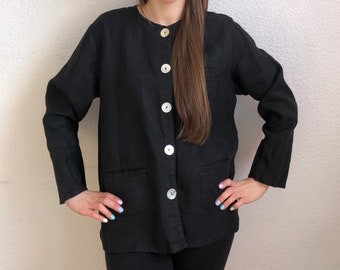 Vintage Women's Linen Jacket, Black Linen Jacket, Linen Blazer, Natural Linen Blazer, Linen clothing, Womens Linen Jacket, Natural Clothing