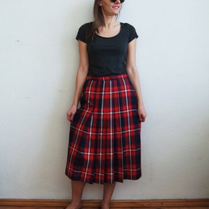 Vintage checkered skirt, Plaid traditional skirts, Vintage skirt Red Blue White Plaid skirt, Scottish skirt, Midi womens skirt