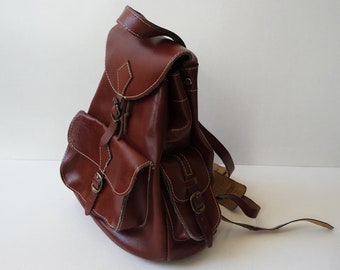 Brown leather backpack Vintage backpack Brown real leather Rucksack Genuine leather Retro backpack Brown bag Rucksack