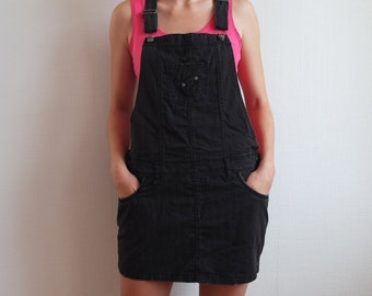 Vintage Skirt Overalls Denim Miniskirt Jeans Jumpsuit Short Costume Dark Brown Workman Overalls Women's Overalls Large size Jumpsuit Striped