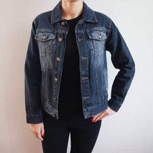Vintage Denim Unisex Jeans Jacket Denim Jacket Dark blue Denim Jeans Jacket Western Blue Grunge Biker Denim clothing Dyed Jeans Jacket