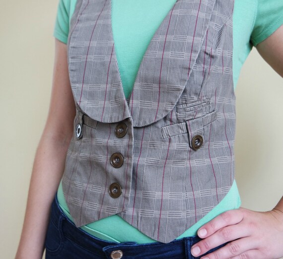 Vintage Checkered Vest Gray Vest Classic Vest Wai… - image 3