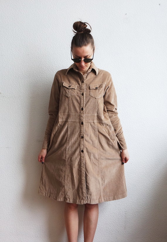 Vintage Corduroy Coat / Beige Velvet Trench Coat … - image 3