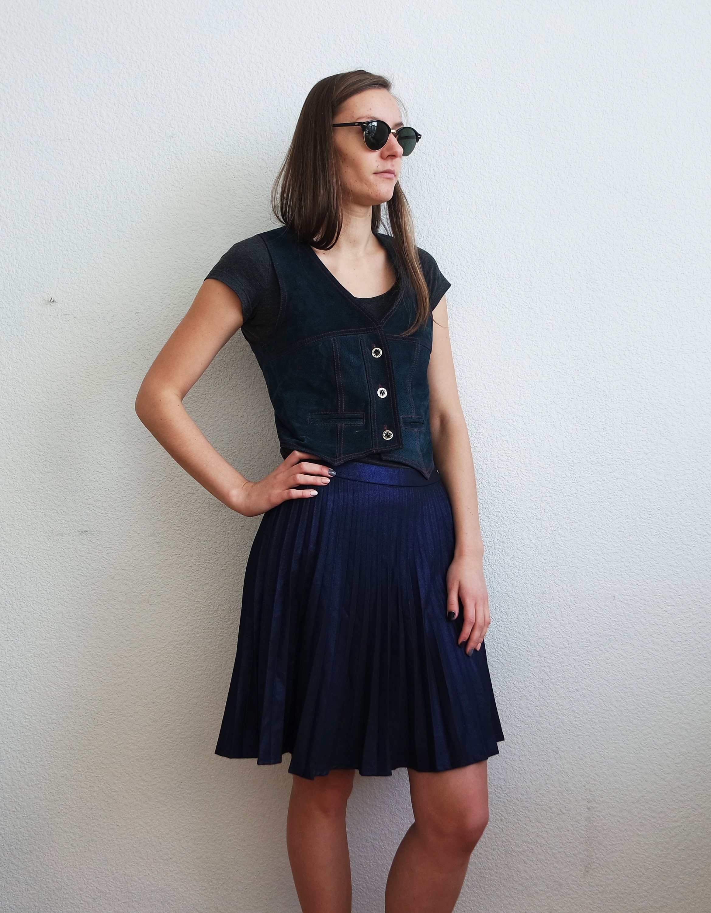 Vintage Pleated Skirt Navy Pleated Mini Skirts Vintage Skirt - Etsy
