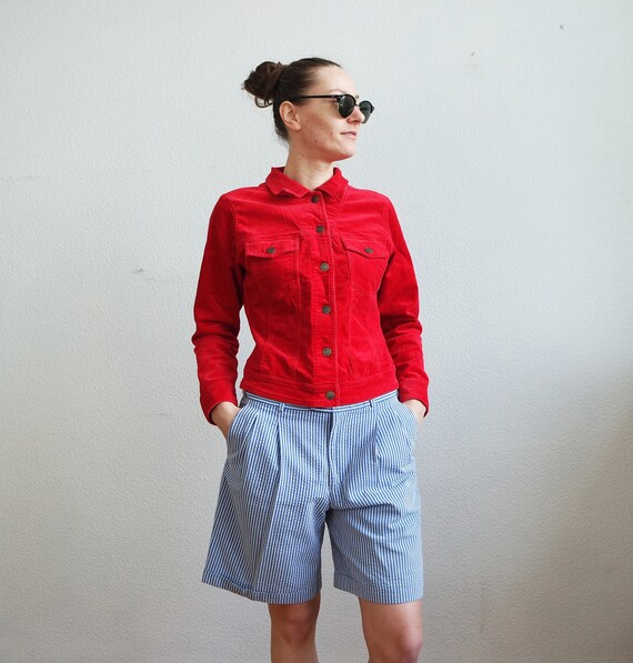 Vintage Women s Red Corduroy Jacket Bright Red Jacket Cropped
