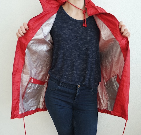 Vintage Red Jacket Rain Coat Windbreaker Medium s… - image 7