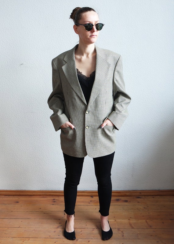 Vintage Beige Mens Jacket Houndstooth Beige Jacket Mens Suit Beige