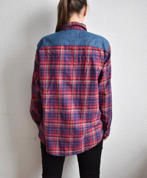 Vintage Red Checkered Flannel Oxford Shirt Men's,… - image 6