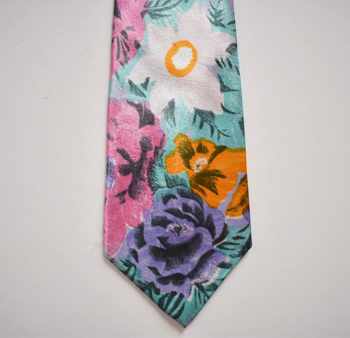 Green Tie Floral Print Pink Green Tie Silk Necktie Men Tie Etsy