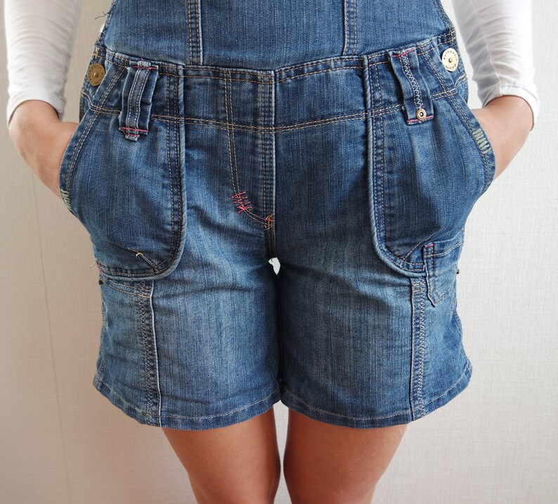 Vintage Blue Denim Overalls Jeans Jumpsuit Denim shortalls Medium size Womens Overalls Womens Denim Floral inside Size 8 UK