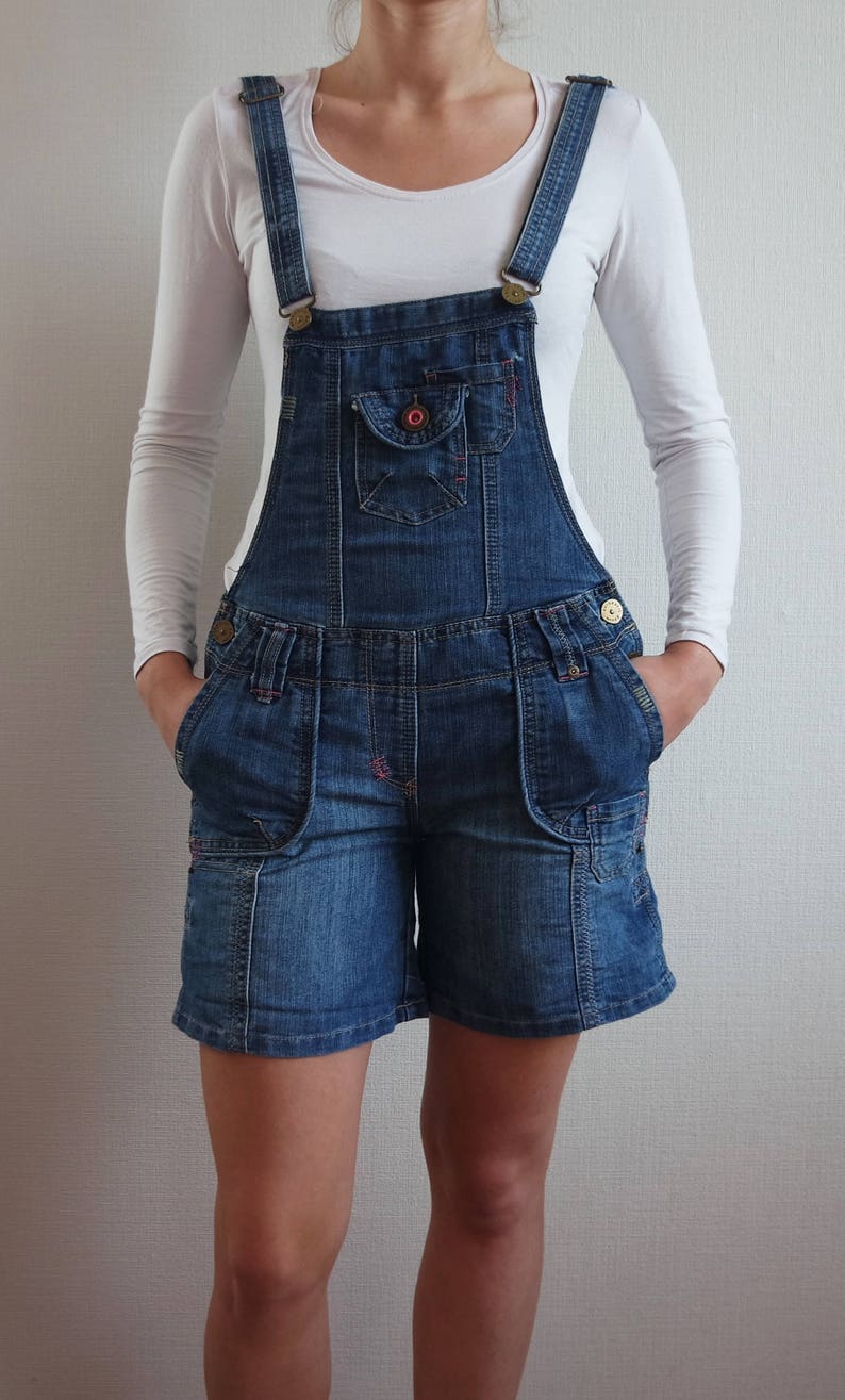 Vintage Blue Denim Overalls Jeans Jumpsuit Denim shortalls Medium size Womens Overalls Womens Denim Floral inside Size 8 UK